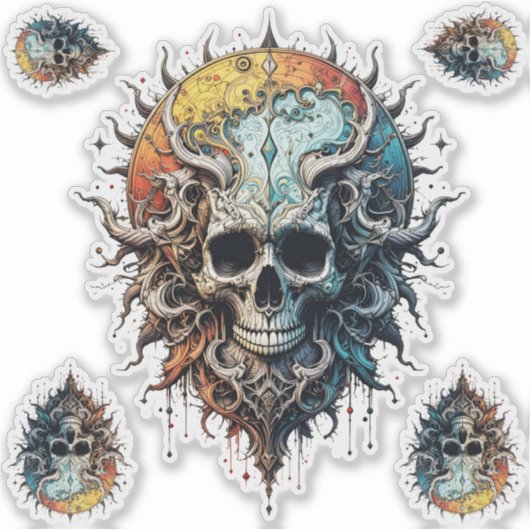 Ornate Cosmic Skull Gothic Baroque Mandala シール (正面)