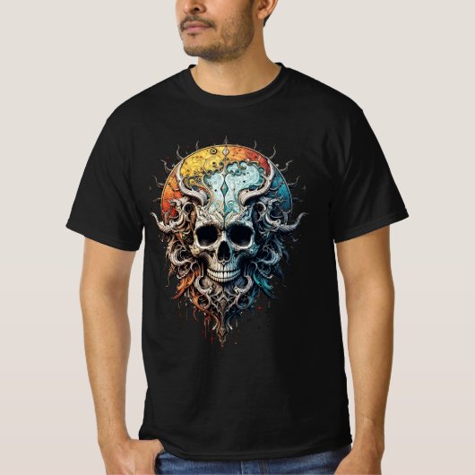 Ornate Cosmic Skull Gothic Baroque Mandala  Tシャツ (正面)