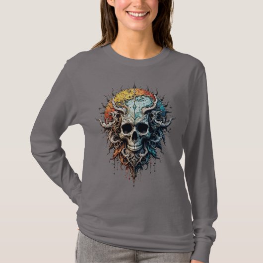 Ornate Cosmic Skull Gothic Baroque Mandala  Tシャツ (正面)