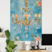ornate crystal chandelier with an antique gold-ton ポスター (ホームオフィス)