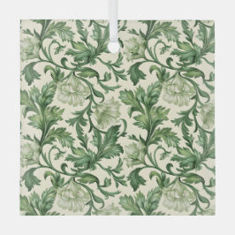 Ornate dark green acanthus leaves pattern ガラスオーナメント