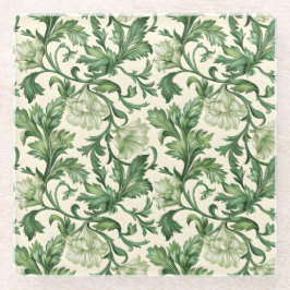 Ornate dark green acanthus leaves pattern ガラスコースター