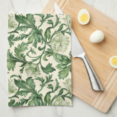 Ornate dark green acanthus leaves pattern キッチンタオル (四つ折り)