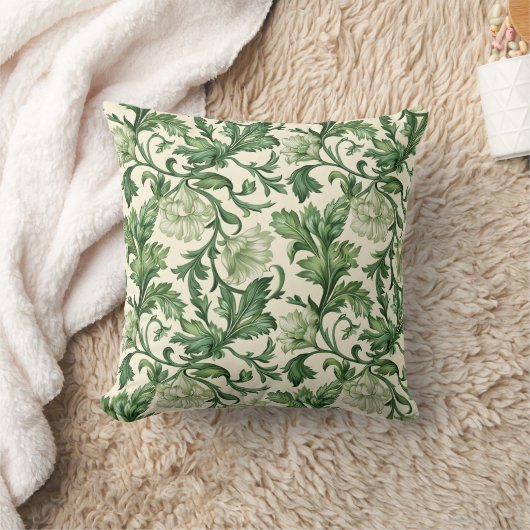 Ornate dark green acanthus leaves pattern クッション (ブランケット)