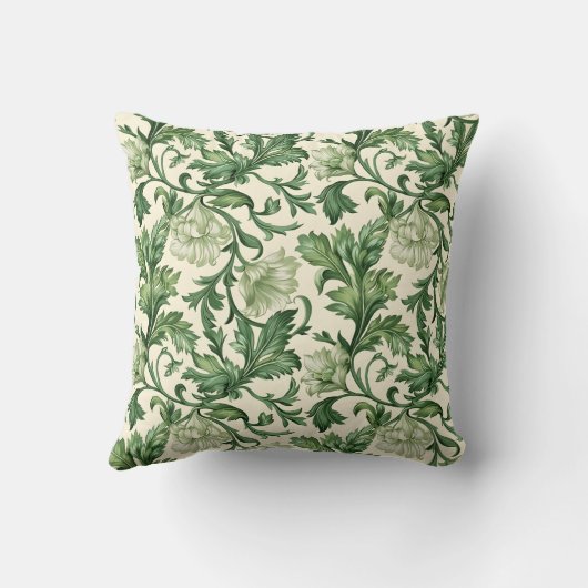 Ornate dark green acanthus leaves pattern クッション (裏面)