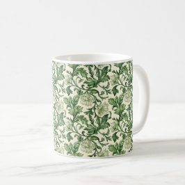 Ornate dark green acanthus leaves pattern コーヒーマグカップ
