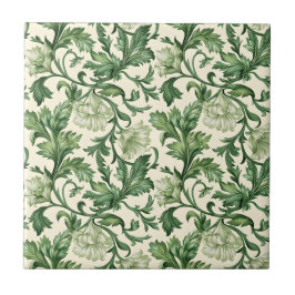 Ornate dark green acanthus leaves pattern タイル