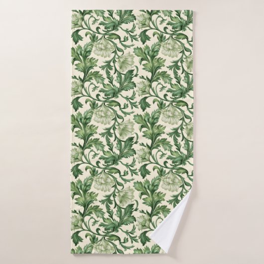 Ornate dark green acanthus leaves pattern バスタオルセット (バスタオル)