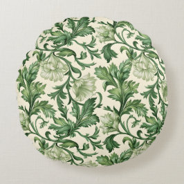 Ornate dark green acanthus leaves pattern ラウンドクッション