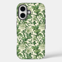 Ornate dark green acanthus leaves pattern iPhone 16ケース