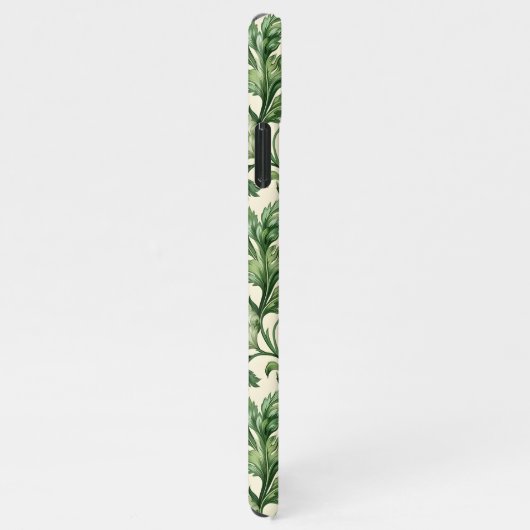 Ornate dark green acanthus leaves pattern iPhoneケース (右側)