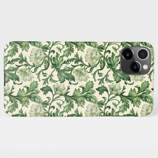 Ornate dark green acanthus leaves pattern iPhoneケース (裏面横)