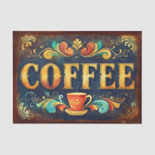 Ornate Distressed Coffee Typography FA1 Decoupage 薄葉紙 (正面)