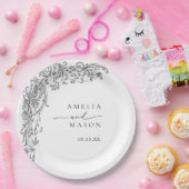 Ornate Elegant Black and White Paper Wedding ペーパープレート (パーティー)