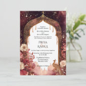 Ornate Elegant Gold Floral Indian Arch Wedding 招待状 (スタンド正面)