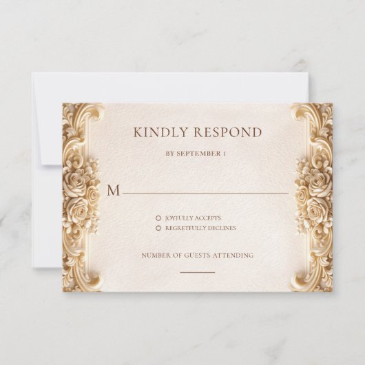 Ornate Elegant Gold Floral RSVP Response Card (正面)