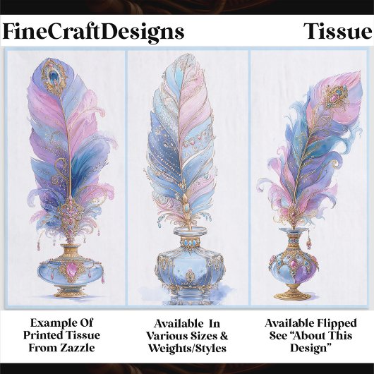 Ornate Elegant Quill & Inkwell Trio EQ2R Decoupage 薄葉紙