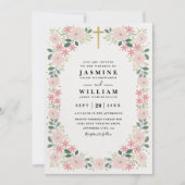 Ornate Embossed Graceful Bloom QR Code Wedding 招待状 (正面)