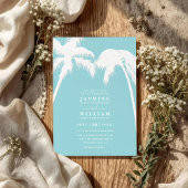 Ornate Embossed Tropical Palm QR Code Wedding 招待状