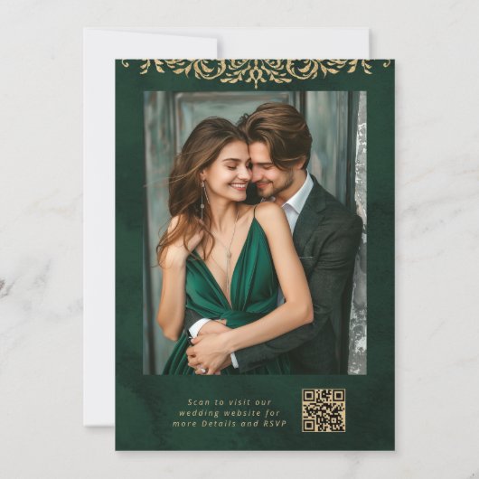 Ornate Emerald Gold Royal Elegant Wedding 招待状 (裏面)