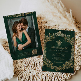 Ornate Emerald Gold Royal Elegant Wedding 招待状