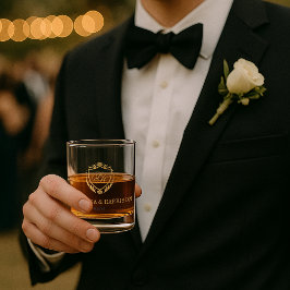 Ornate Faux Gold Crest Custom Monogram Wedding ウイスキーグラス