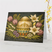Ornate Floral Easter Egg カード (黄色い花)
