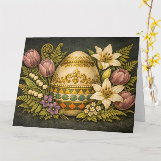 Ornate Floral Easter Egg カード (黄色い花)