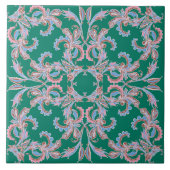 Ornate Floral Filigree Tile in Emerald Green タイル (正面)