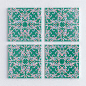 Ornate Floral Filigree Tile in Emerald Green タイル