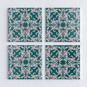 Ornate Floral Filigree Tile in Hunter Green タイル