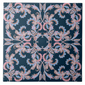 Ornate Floral Filigree Tile in Midnight Blue タイル (正面)