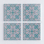 Ornate Floral Filigree Tile in Teal Blue タイル