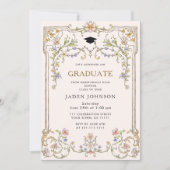 Ornate Floral Grace Boho 4 Photo Graduation Party 招待状 (正面)