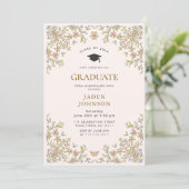 Ornate Floral Grace Boho 4 Photo Graduation Party 招待状 (スタンド正面)