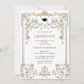 Ornate Floral Grace Boho 4 Photo Graduation Party 招待状 (正面)