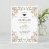 Ornate Floral Grace Boho 4 Photo Graduation Party 招待状 (スタンド正面)