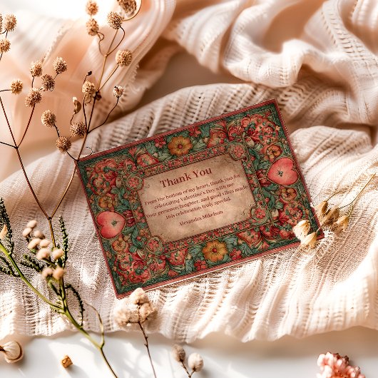 Ornate Floral Heart Valentine Party サンキューカード