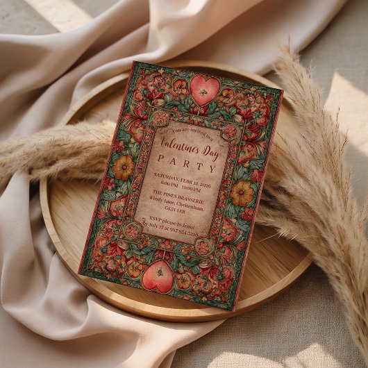 Ornate Floral Heart Valentine Party 招待状