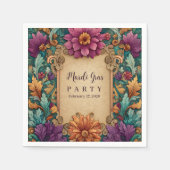 Ornate Floral Mardi Gras Masquerade スタンダードカクテルナプキン (正面)