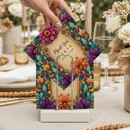 Ornate Floral Mardi Gras Masquerade スタンダードカクテルナプキン