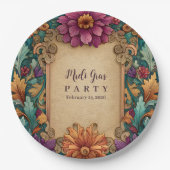 Ornate Floral Mardi Gras Masquerade ペーパープレート (正面)