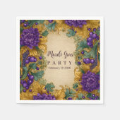 Ornate Floral Masquerade Mardi Gras スタンダードカクテルナプキン (正面)