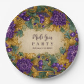 Ornate Floral Masquerade Mardi Gras ペーパープレート (正面)