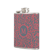 Ornate Floral Pattern in Pink and Grey Monogram フラスク (左)