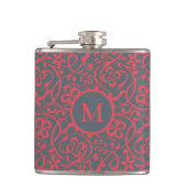 Ornate Floral Pattern in Pink and Grey Monogram フラスク (正面)