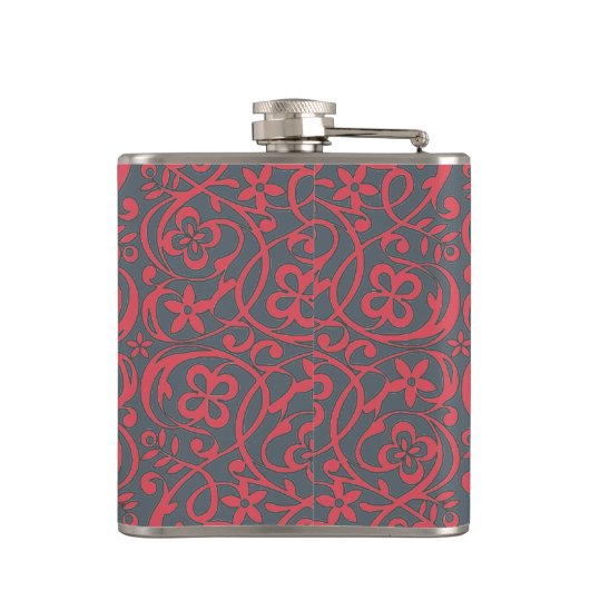 Ornate Floral Pattern in Pink and Grey Monogram フラスク (裏面)