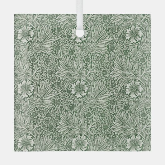Ornate floral pattern of white flowers & leaves ガラスオーナメント (正面)
