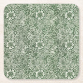 Ornate floral pattern of white flowers & leaves スクエアペーパーコースター (正面)