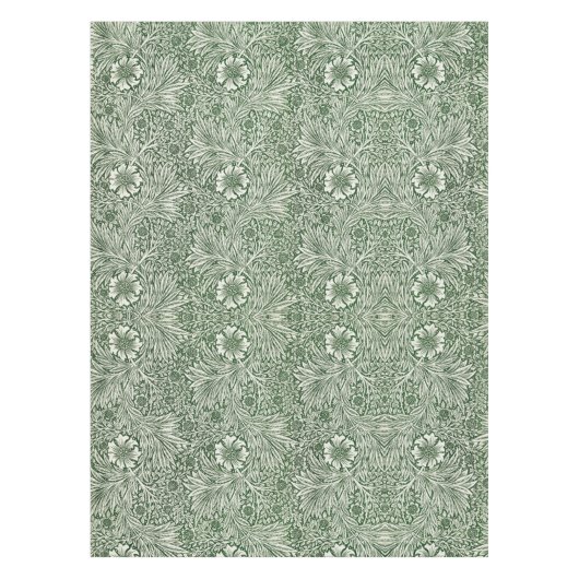 Ornate floral pattern of white flowers & leaves テーブルクロス (正面)